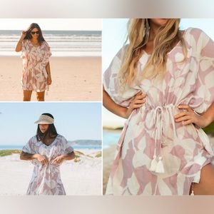 The Islander Coverup Dress by Poolside Paradiso Size XS/S pink & white Beachly